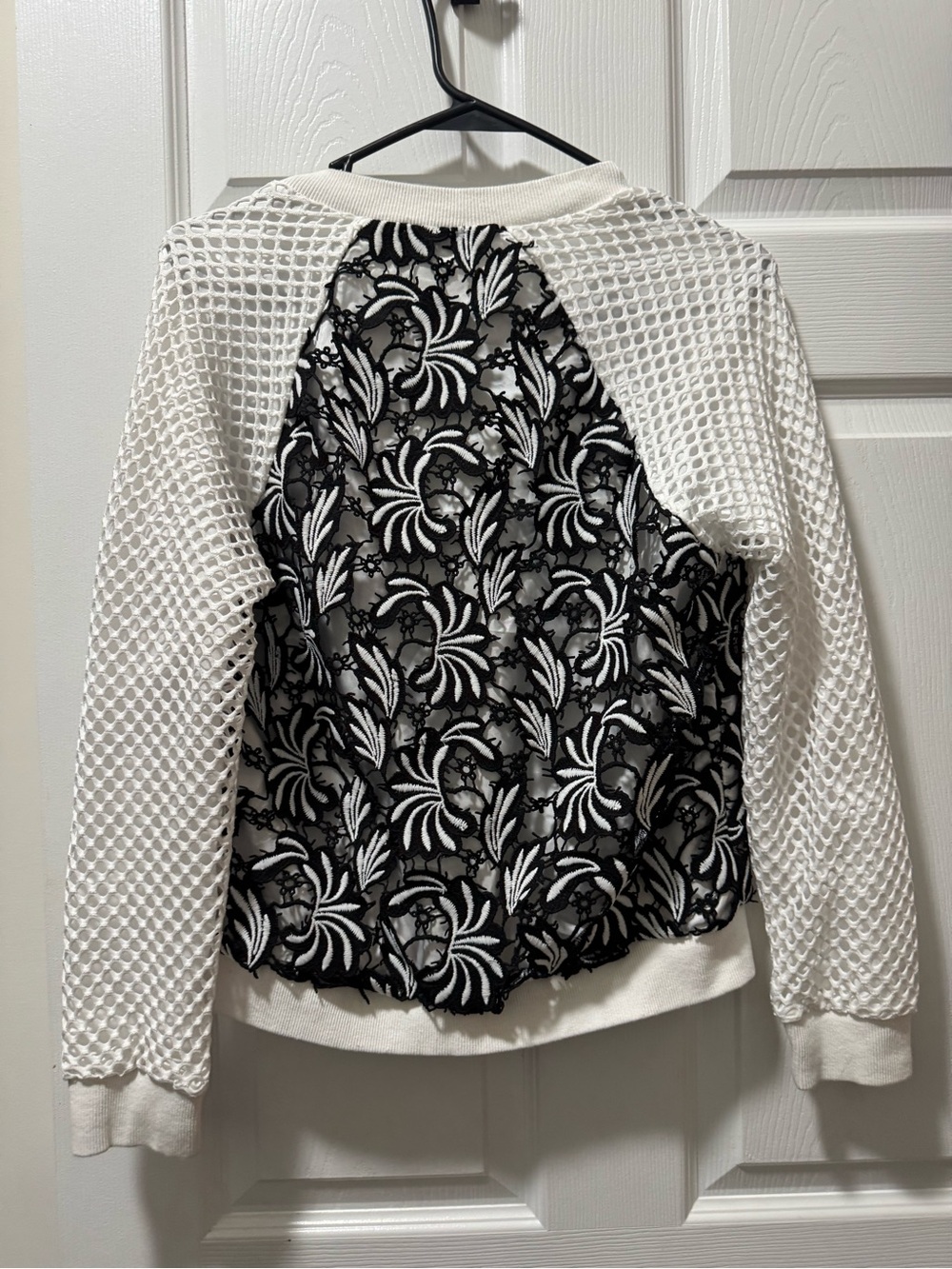Jones New York White and Black Lace-Front Bomber Jacket - Picture 3 of 5